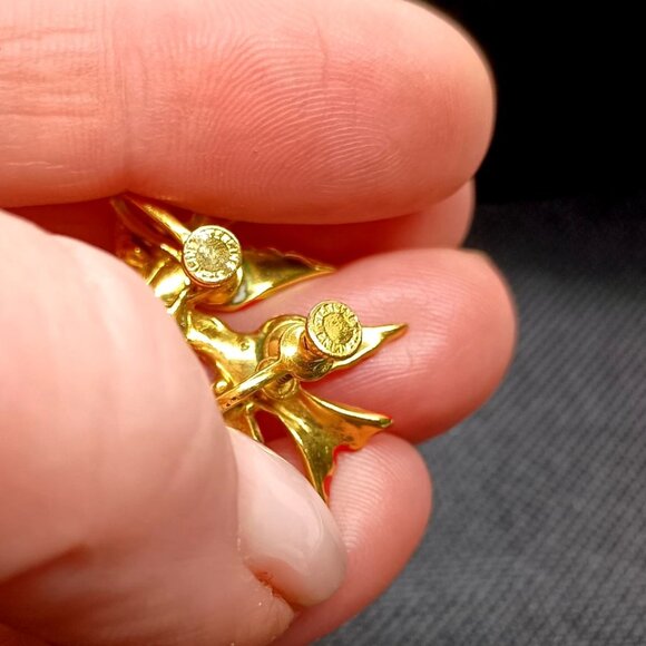 Vtg Enamel & Gold over Sterling Silver Dove Peace Bird Screw Back Earrings - Picture 4 of 5